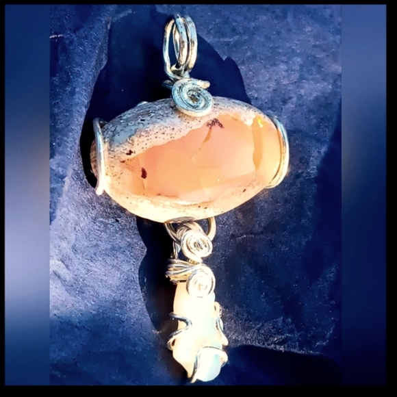 Mexican Cantera And Australian Opal Pendant Sterling Silver Eye - Picture 14 of 16